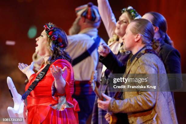 Kathy Ann Kelly, Maria Patricia Kelly and Joey Kelly during the television show 'Schlagerchampions - Das grosse Fest der Besten' at Velodrom on...