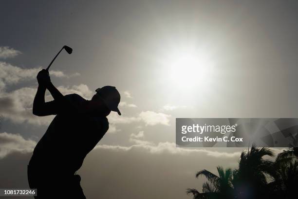Marc Leishman of Australia plays his shot from the 17th tee during the third round of the Sony Open In Hawaii at Waialae Country Club on January 12,...