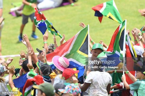 Fans during day 3 of the 3rd Castle Lager Test match between South Africa and Pakistan at Bidvest Wanderers Stadium on January 13, 2018 in...