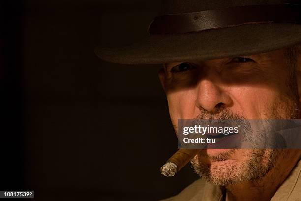 man smoking a cigar - cigar smokers stock pictures, royalty-free photos & images