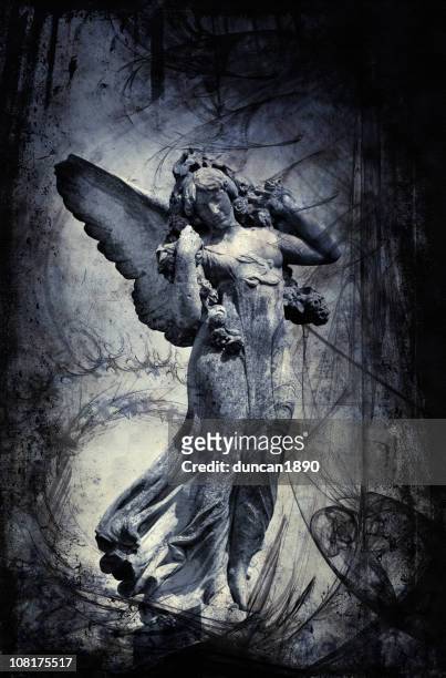 marble angel statue with black border - angel of death 幅插畫檔、美工圖案、卡通及圖標
