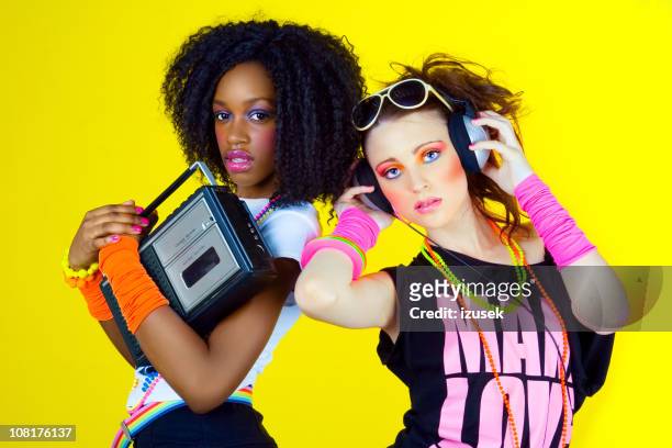 80's disco chicks - vintage fashion stock pictures, royalty-free photos & images
