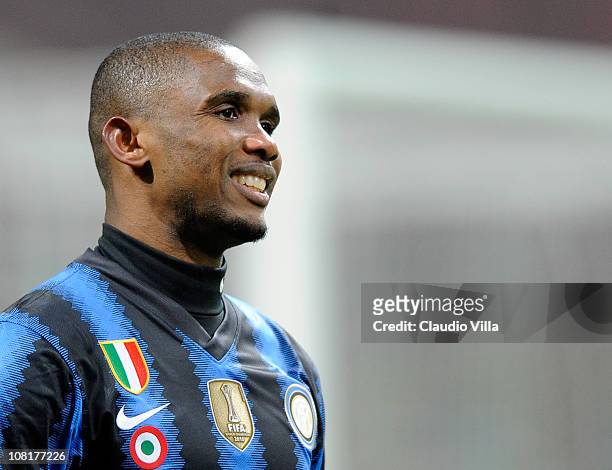 Samuel Eto'o of Inter Milan during the Serie A match between Inter and Cesena at Stadio Giuseppe Meazza on January 19, 2011 in Milan, Italy.