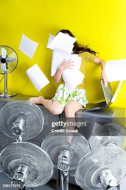 summer at the office - electric fan paper stock pictures, royalty-free photos & images