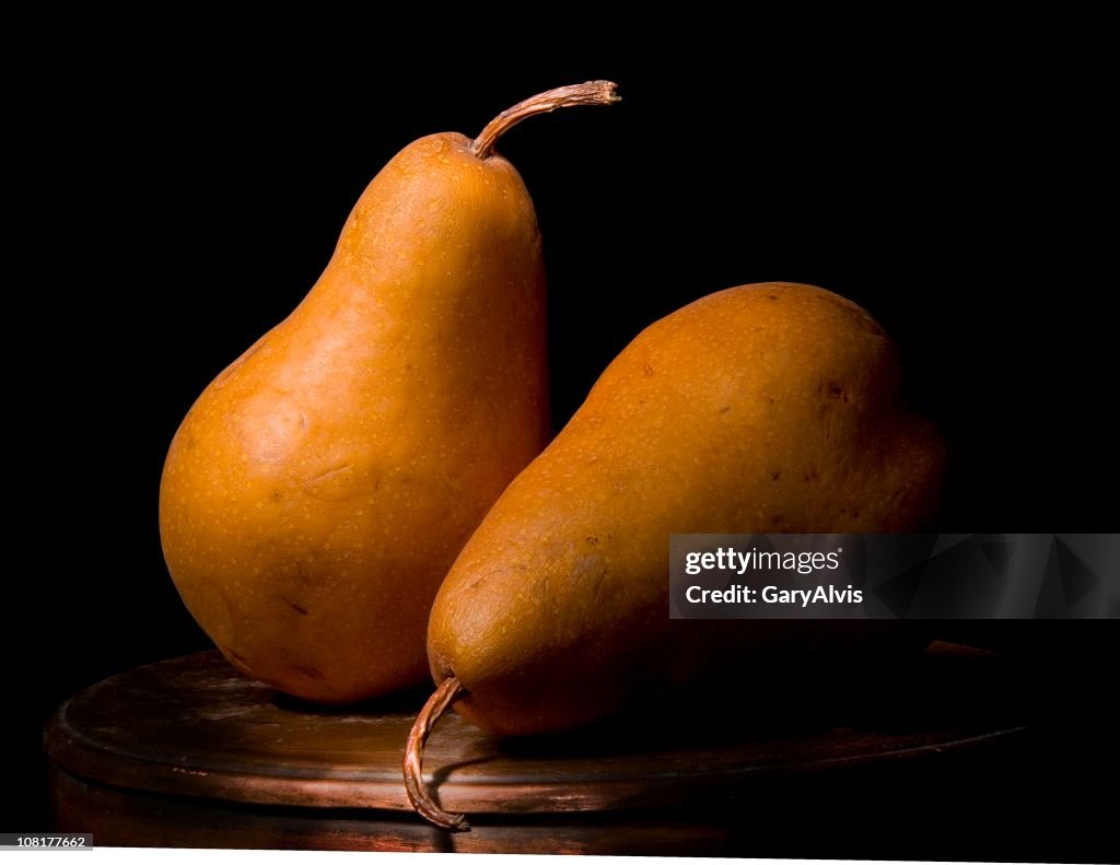 Close-up Two Bosc Pears-Still Life, Low Key