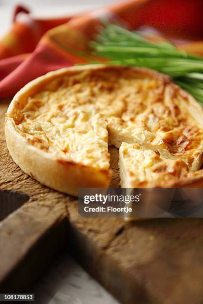 *quiche with slice cut out - quiche stock pictures, royalty-free photos & images