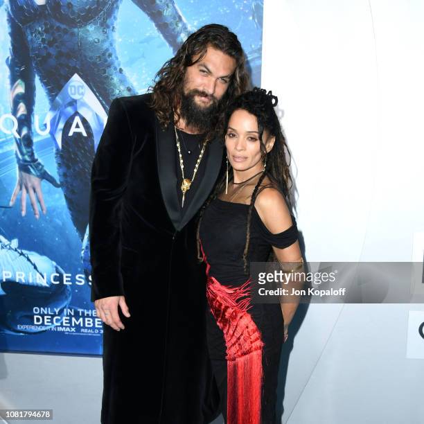Jason Momoa and Lisa Bonet attend the premiere of Warner Bros. Pictures' "Aquaman" at TCL Chinese Theatre on December 12, 2018 in Hollywood,...