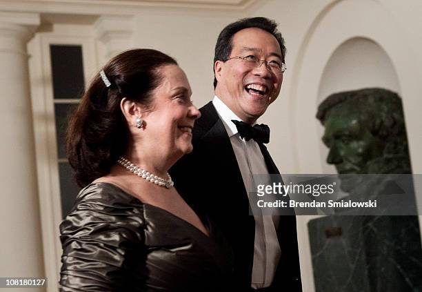 Jill Hornor and cellist Yo Yo Ma arrive at the White House for a state dinner 19, 2011 in Washington, DC. President Barack Obama and first lady...
