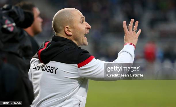 Head coach of of LOU Rugby Pierre Mignoni during the Champions Cup match between Lyon Olympique Universitaire and Saracens at Matmut Stadium on...