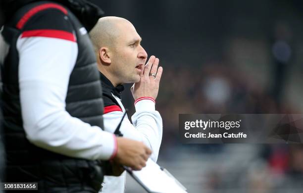 Head coach of of LOU Rugby Pierre Mignoni during the Champions Cup match between Lyon Olympique Universitaire and Saracens at Matmut Stadium on...