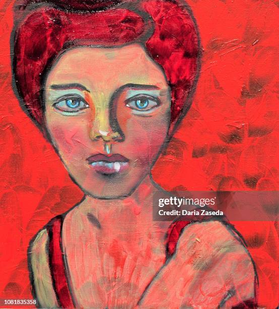 abstract woman's portrait in red contemporary art painting - portret stock illustrations