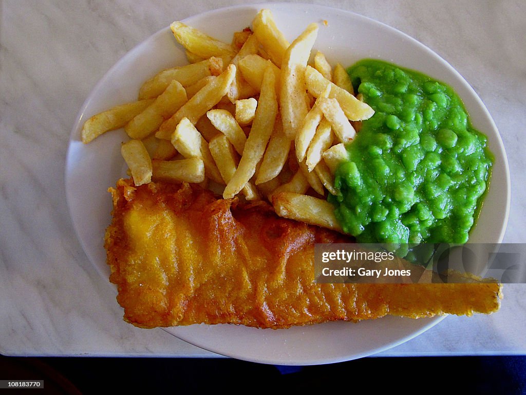 Fish chips and mushy peas