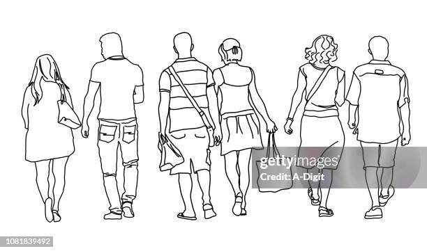 three couples out for a walk - art from the shadows stock illustrations