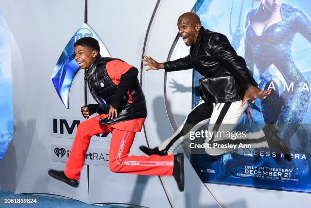 Isaiah Crews and Terry Crews attend the premiere of Warner Bros. Pictures' "Aquaman" at TCL Chinese Theatre on December 12, 2018 in Hollywood,...