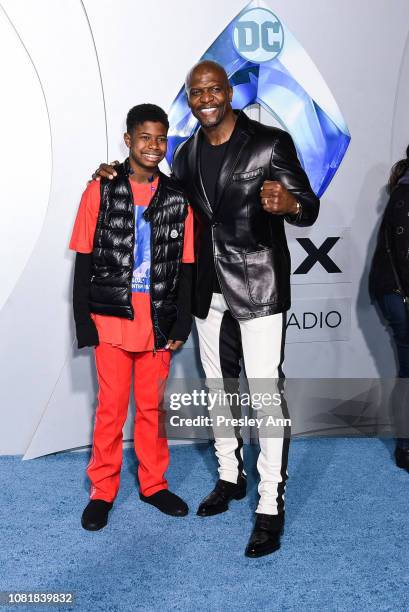Isaiah Crews and Terry Crews attend the premiere of Warner Bros. Pictures' "Aquaman" at TCL Chinese Theatre on December 12, 2018 in Hollywood,...