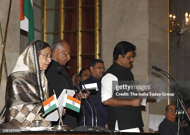 Venugopal being administered oath by President Pratibha Patil as a Minister of State in the Union Council of Ministers during a ceremony at the...