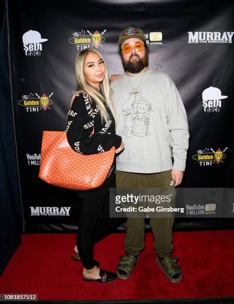 Olivia Russell and her husband, Austin "Chumlee" Russell from History's "Pawn Stars" television series attend Murray SawChuck's celebration of 1...