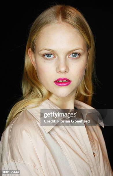 Model poses backstage at the Schumacher Show during the Mercedes Benz Fashion Week Autumn/Winter 2011 at Bebelplatz on January 20, 2011 in Berlin,...