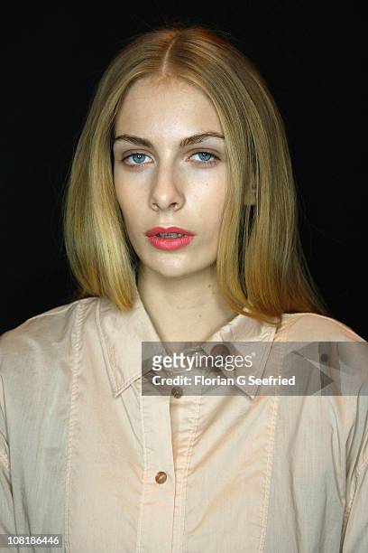 Model poses backstage at the Schumacher Show during the Mercedes Benz Fashion Week Autumn/Winter 2011 at Bebelplatz on January 20, 2011 in Berlin,...