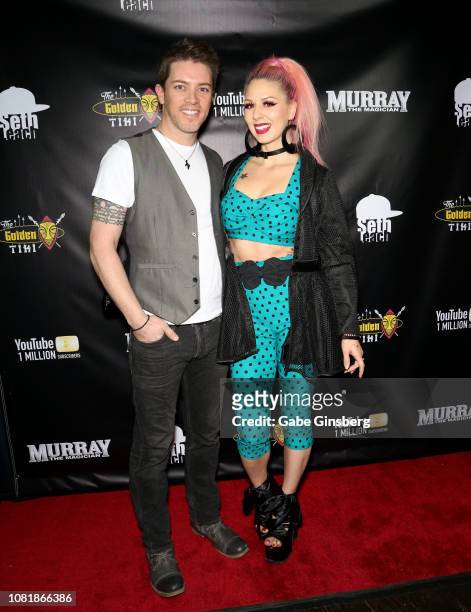 Television personality J.D. Scott and model Annalee Belle attend Murray SawChuck's celebration of 1 Million YouTube subscribers at The Golden Tiki on...