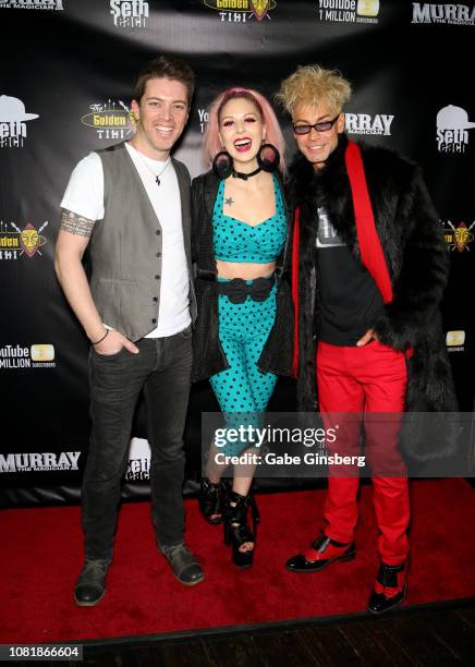 Television personality J.D. Scott, model Annalee Belle and magician/comedian Murray SawChuck attend SawChuck's celebration of 1 Million YouTube...