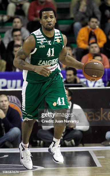 DeJuan Collins, #41 of Zalgiris Kaunas in action during the 2010-2011 Turkish Airlines Euroleague Top 16 Date 1 game between Power Electronics...