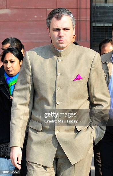 Jammu and Kashmir Chief Minister Omar Abdullah comes out after meeting Home Minister P Chidambaram in New Delhi on Wednesday.