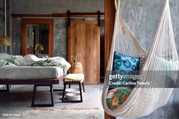 luxury concrete bedroom - shabby chic stockfoto's en -beelden