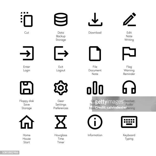 wesentlichen linie symbole set 2 - computerdiskette stock-grafiken, -clipart, -cartoons und -symbole