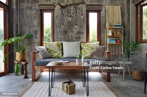 modern living room - home showcase interior fotografías e imágenes de stock
