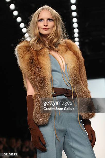 Model Katrin Thormann walks the runway at the Laurel Show during the Mercedes Benz Fashion Week Autumn/Winter 2011 at Bebelplatz on January 20, 2011...