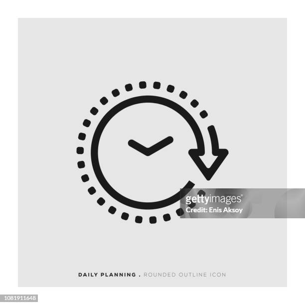 daily planning rounded line icon - clock face stock illustrations