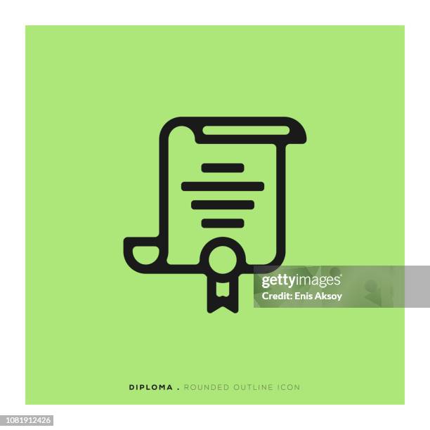 diploma rounded line icon - diploma scroll stock illustrations