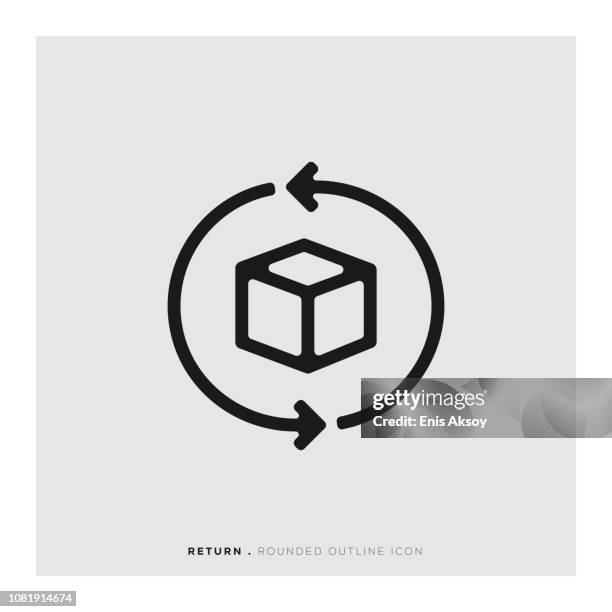 return rounded line icon - returning product stock illustrations