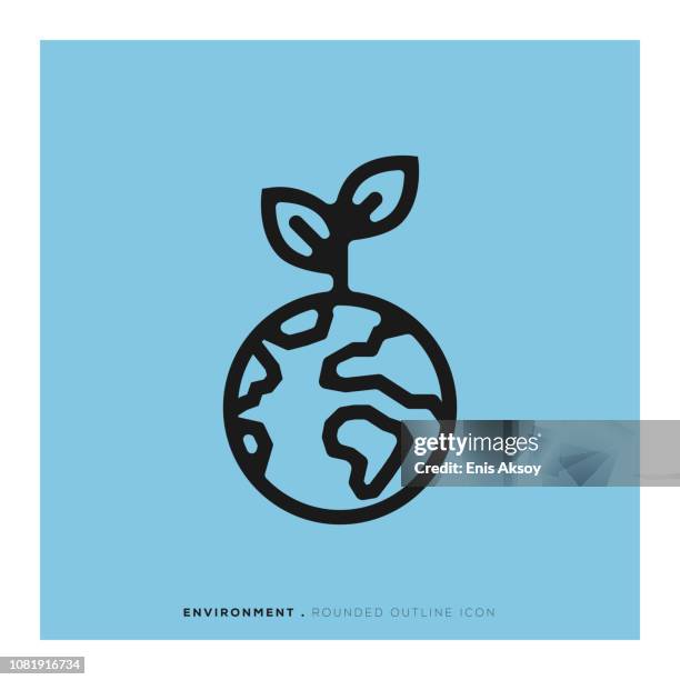 stockillustraties, clipart, cartoons en iconen met milieu afgeronde lijn pictogram - waterschade