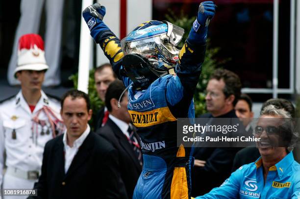 Jarno Trulli, Grand Prix of Monaco, Circuit de Monaco, 23 May 2004. A victorious Jarno Trulli showing his joy at the finish of the 2004 Monaco Grand...