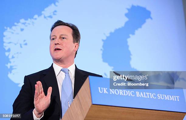 David Cameron, U.K. Prime minister, speaks during the Nordic and Baltic summit in London, U.K., on Thursday, Jan. 20, 2011. Cameron, hosting a...