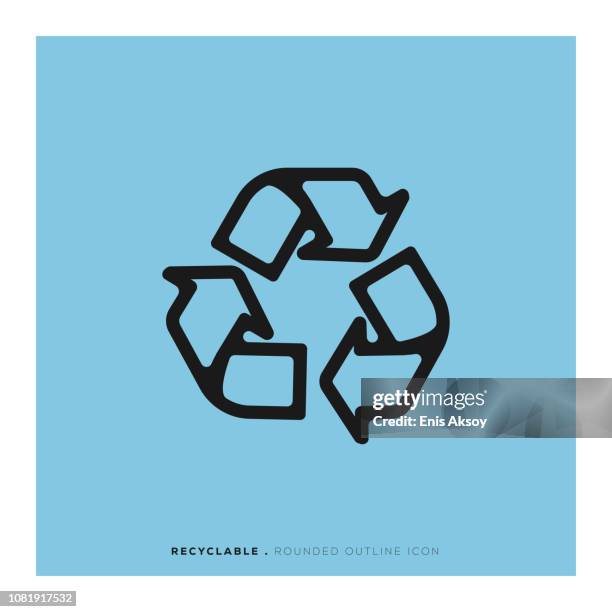 recycle rounded line icon - reduce plastic stock illustrations