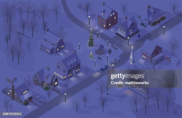 christmas town illustration - isometric town stock illustrations