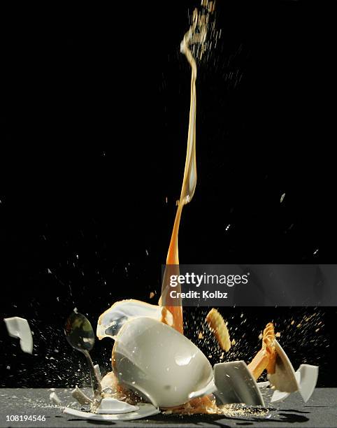 tea cup smashing on floor - crack spoon stock pictures, royalty-free photos & images