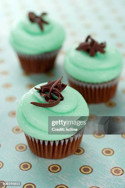 mint chocolate cupcakes - mint sweet stock pictures, royalty-free photos & images