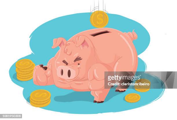 ilustrações, clipart, desenhos animados e ícones de economia forte - piggy bank