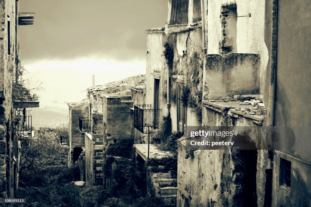 Old dirty worn buildings