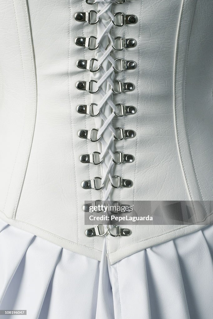 Back of White Leather Corset Ties