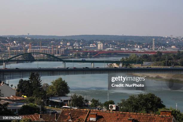 Bridges and the river view from the Fortress in the capital of Serbia, Belgrade, that are the old citadel with the upper and lower town and...