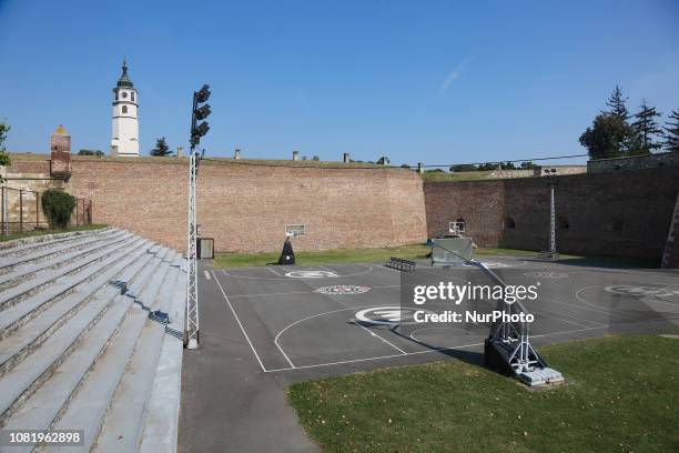 Basketball pitch inside the Fortress in the capital of Serbia, Belgrade, that are the old citadel with the upper and lower town and Kalemegdan park...