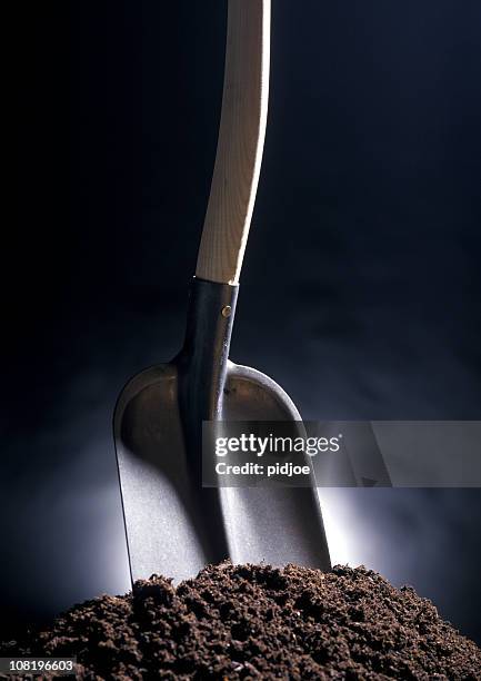 spade in pile of soil - spade stock pictures, royalty-free photos & images