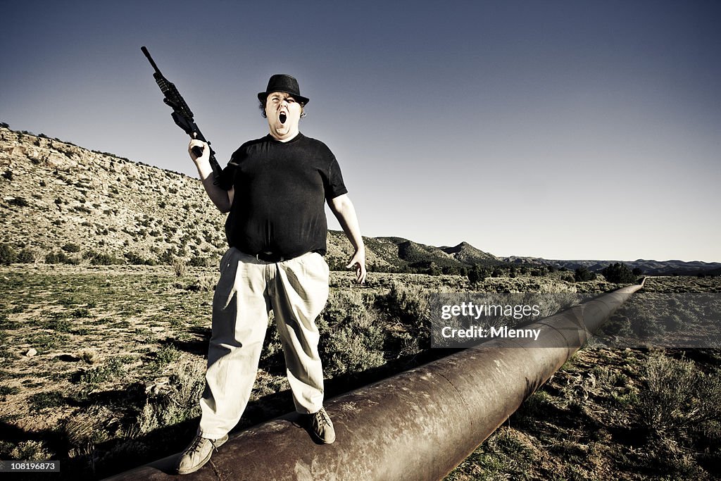 Homme défendre son huile Pipeline.
