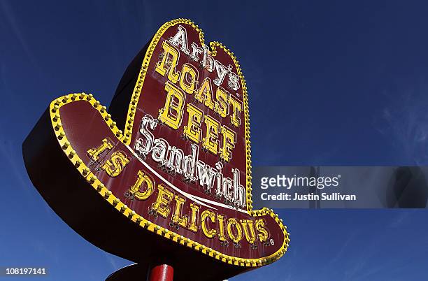 Sign is displayed outside of an Arby's restaurant on January 20, 2011 in South San Francisco, California. Wendy's/Arby's Group announced that it may...