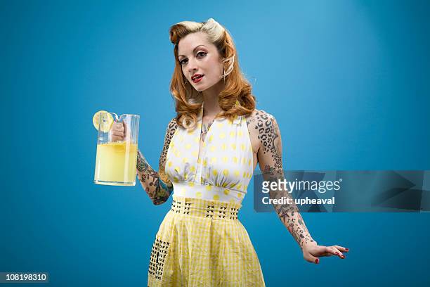 pinup lemonade series - pin up girl tattoo stock pictures, royalty-free photos & images